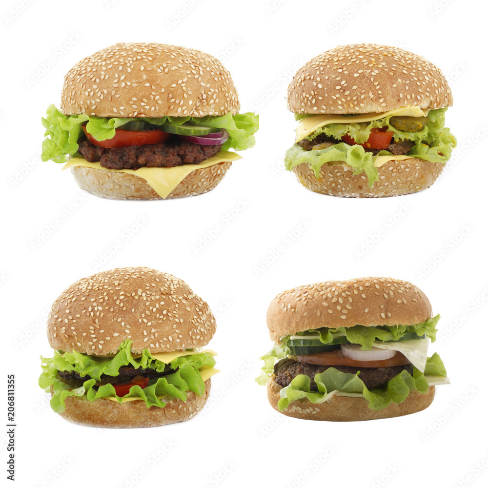 set of hamburgers isolated on white background set of hamburgers isolated on white background
