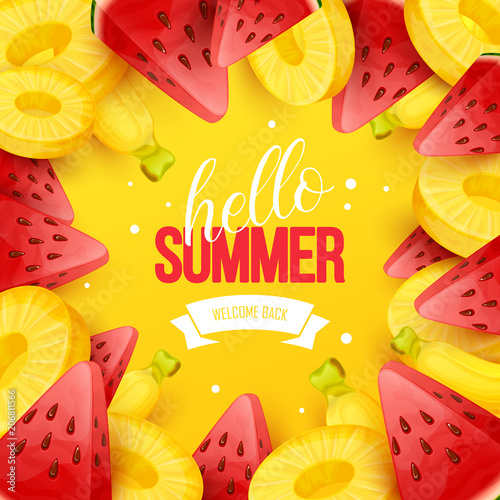 Summer background with fruits. Vector illustration.