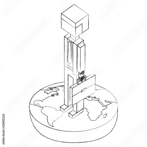businessman holding briefcase on world isometric vector illustration sketch