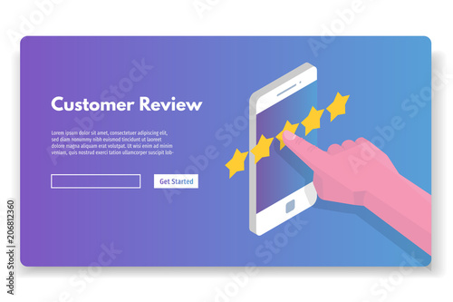 Customer review, Usability Evaluation,  Feedback,  Rating system isometric concept. Vector illustration