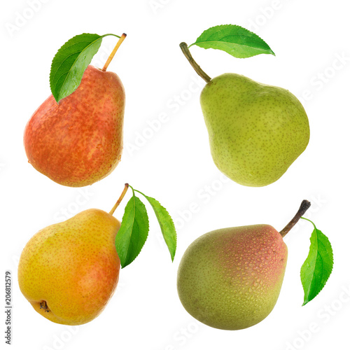 Fototapeta Naklejka Na Ścianę i Meble -  set of pears with leaf isolated on white