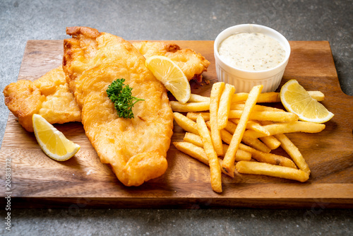 Canvas Print fish and chips with french fries