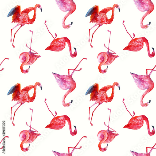 Watercolor seamless flamingos