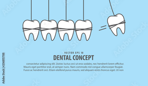 Teeth are hang swinging illustration vector on blue background. Dental concept.