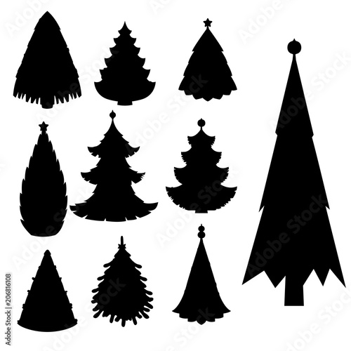 Christmas tree vector black silhouette star xmas gift design holiday celebrat...