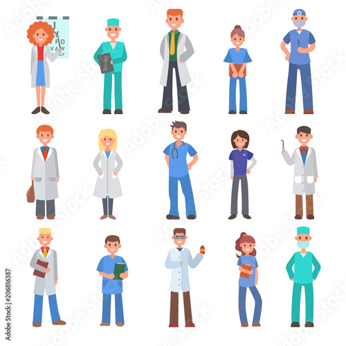 Doctors vector people different doctoral profession specialization nurses and medical staff people hospital doc character illustration