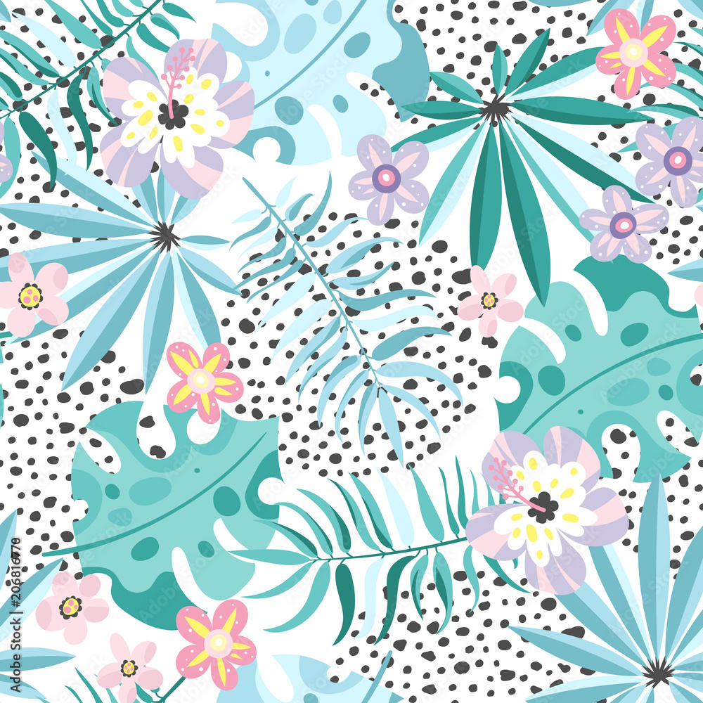 Naklejka premium Abstract exotic plants seamless pattern