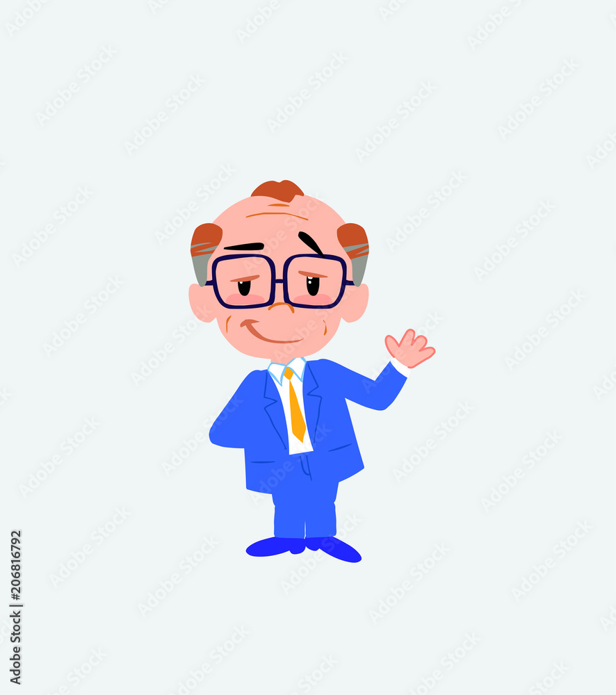 Old businessman with glasses waving with a dreamy expression. Old businessman with glasses waving with a dreamy expression.