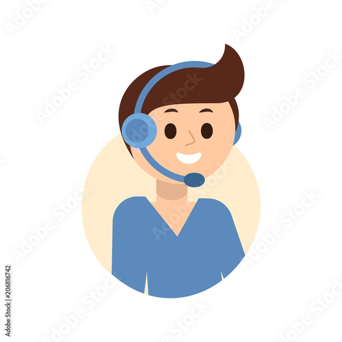 Operator of call center in headphone