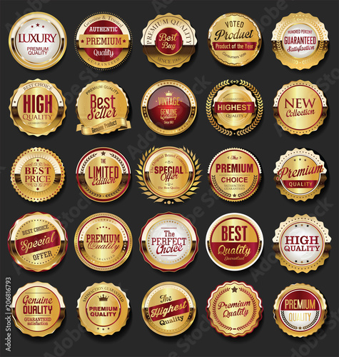 Collection of golden retro vintage badges 
