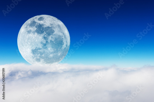 Super moon of background night sky with cloudy