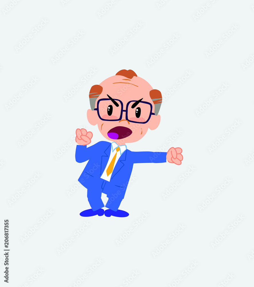 Old businessman with glasses screams very angry. Old businessman with glasses screams very angry.