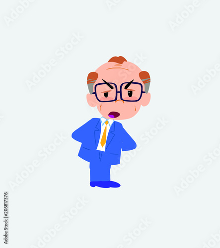 Old businessman with glasses is slightly angry.