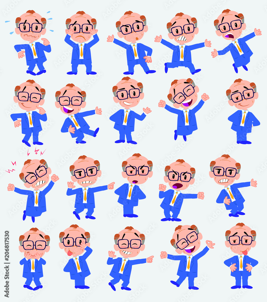 Businessman. Twenty eight expressions and basics body elements, template for design work and animation. Vector illustration to Isolated and funny cartoon character.