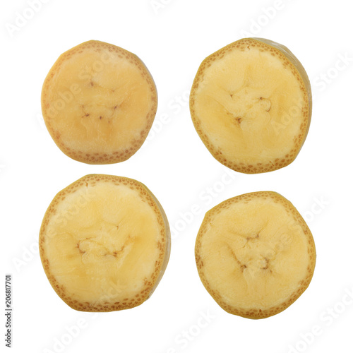 set of cut of bananas isolated on white