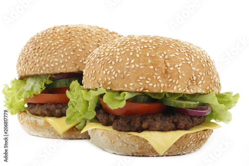 two burger isolated on white