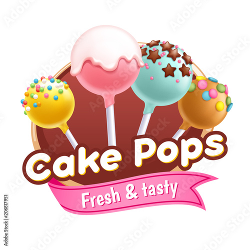 Cake pops sweets colorful poster or badge.