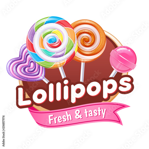 Lollipops candies colorful poster or badge.