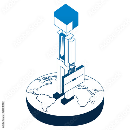 businessman holding briefcase on world isometric vector illustration