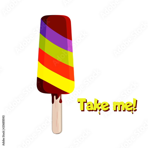 Vector illustration of an ice cream on a stick, isolated on a white background. For your design, advertising, printing, web, etc.