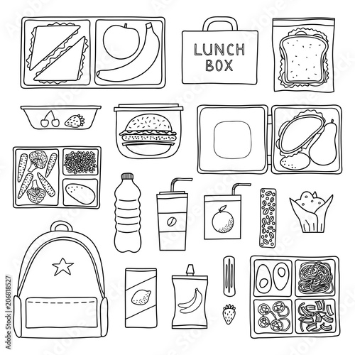 Set of hand drawn lunch boxes.