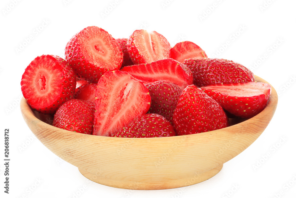 strawberries in wooden cup isolated