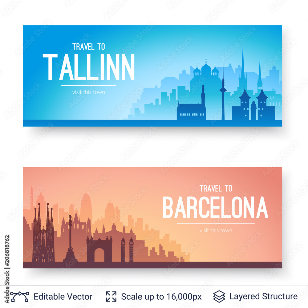 Tallinn and Barcelona famous city scapes.