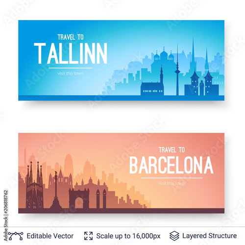 Tallinn and Barcelona famous city scapes.