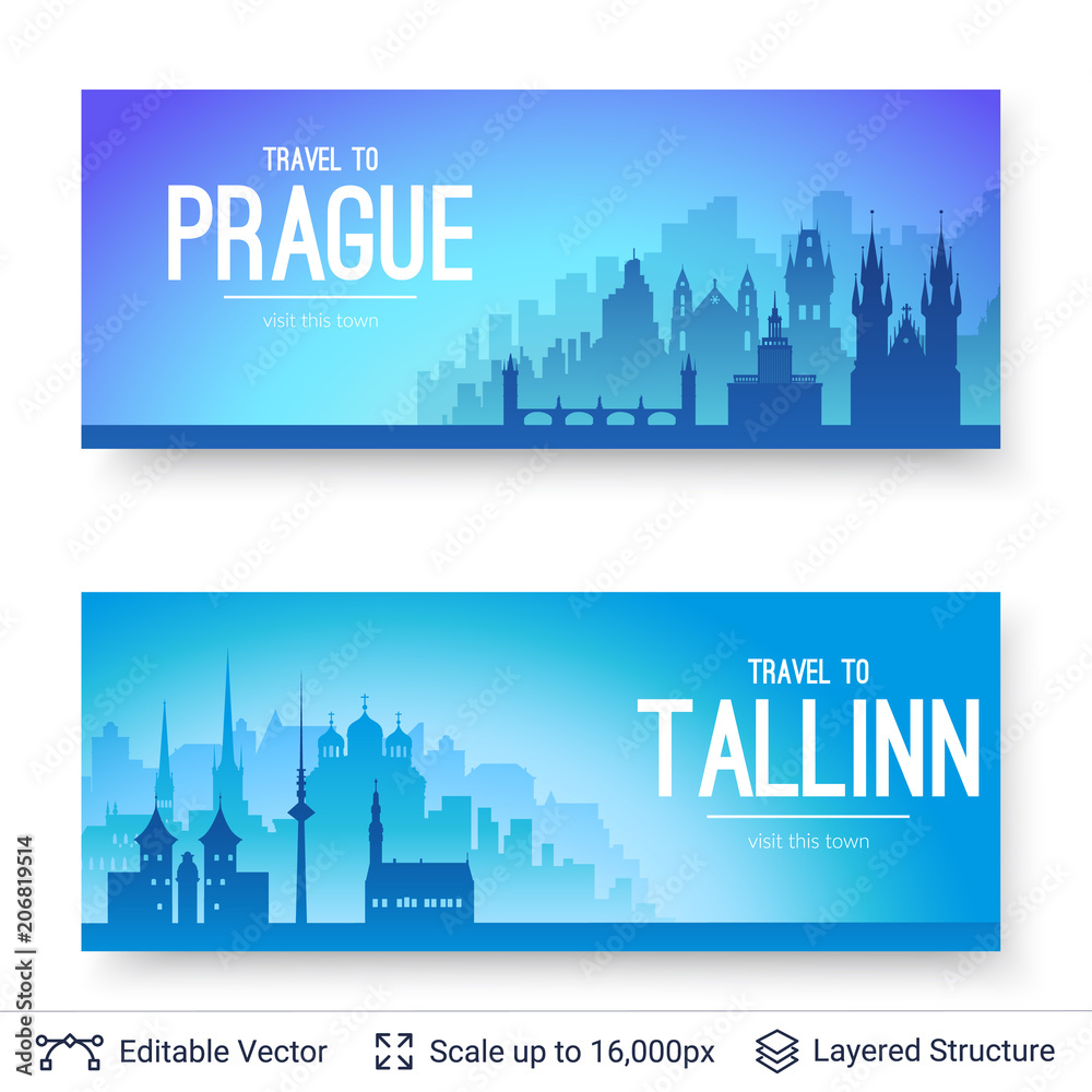 Tallinn and Prague famous city scapes.