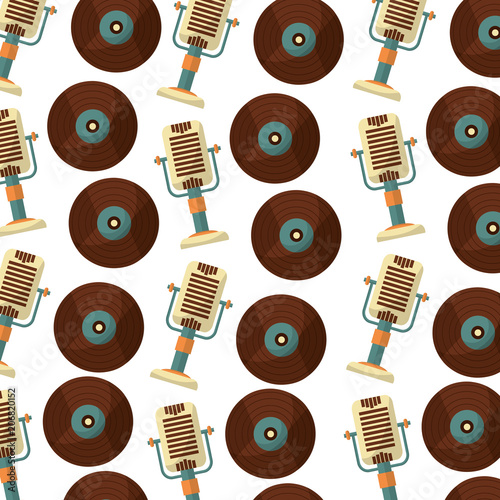 microphone and vinyl music retro style pattern vector illustration design
