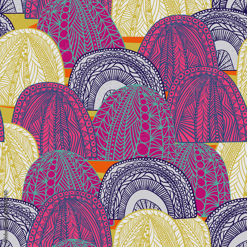 Slika na platnu Vector seamless pattern with boho ornamental mountains
