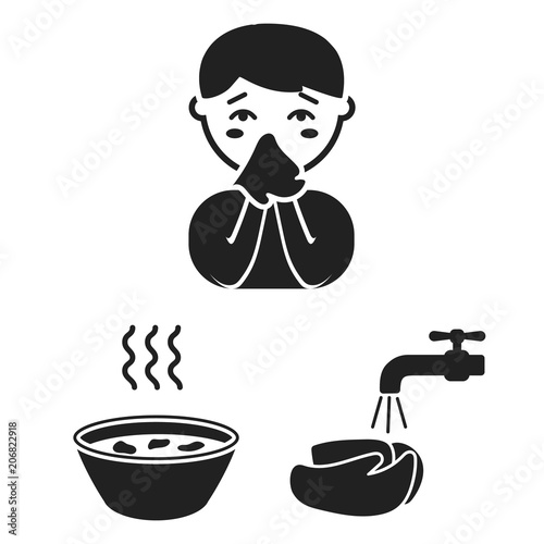 The sick man black icons in set collection for design.Illness and treatment vector symbol stock web illustration.