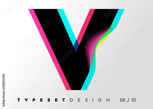 Vector Typeset Design. Neon Glitch Style. Black Bold Font, Double Exposure. Abstract Colorful Type for Creative Heading, Advertising Placard, Music Poster, Sale Banner. Trendy Neon Glowing Letters.