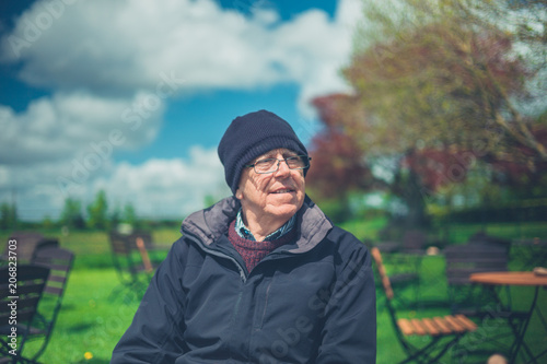 Senior man outdoors in garden