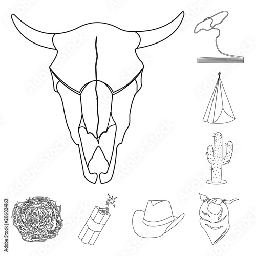 Attributes of the wild west outline icons in set collection for design.Texas and America vector symbol stock web illustration.