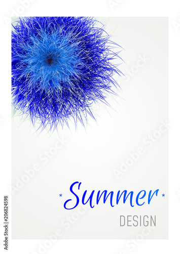 Vector blue grass.  3d Fluffy fur ball. Design summer banner