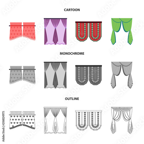 Curtains, stick, cornices, and other web icon in cartoon,outline,monochrome style.Bow, fabric, tulle icons in set collection.