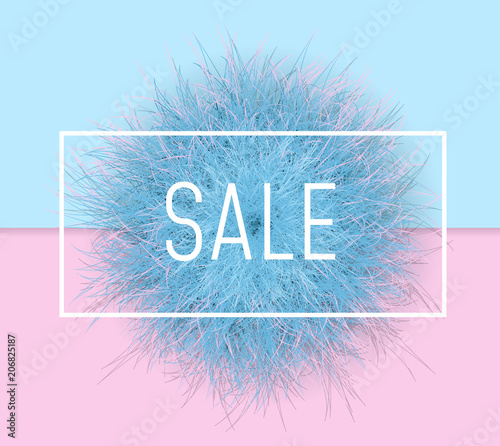 Sale banner background. 3d Fluffy fur ball