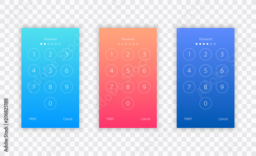 Passcode interface for lock screen, login or enter password pages. Vector phone ID recognition screenlock password or lockscreen passcode numbers display. Vector illustration.