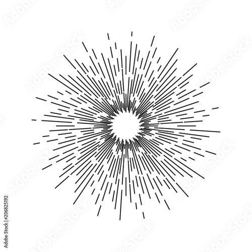 Vintage sunburst design element on white background. Vector illustration.