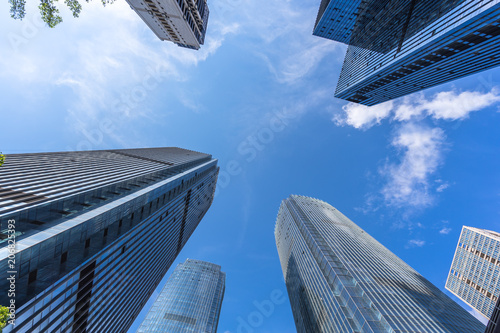 Photography up view of modern office building in hongkong china
