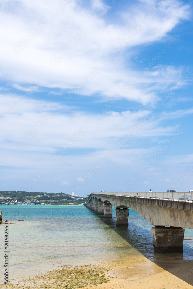 Kouri bridge cross beautiful ocean, Okinawa, Japan.