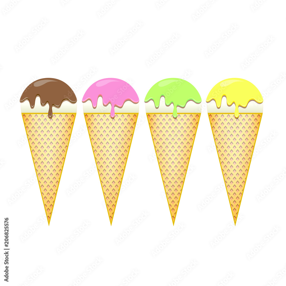 Vector isolated ice cream covered with glaze on a white background.