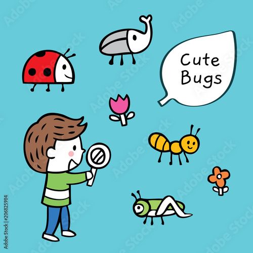Cartoon cute boy and bugs vector.