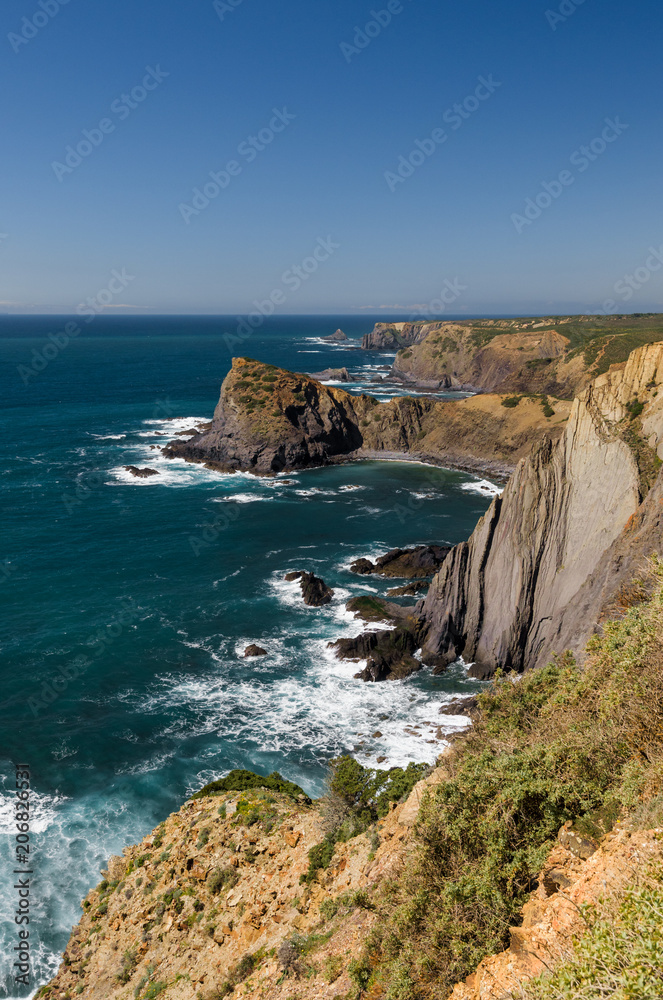 View of the Atlantic Ocean at the  Vicentine Coast Natural Park in Algarve, Portugal