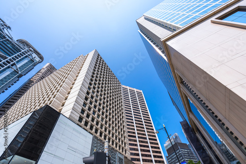 Photography up view of modern office building in hongkong china