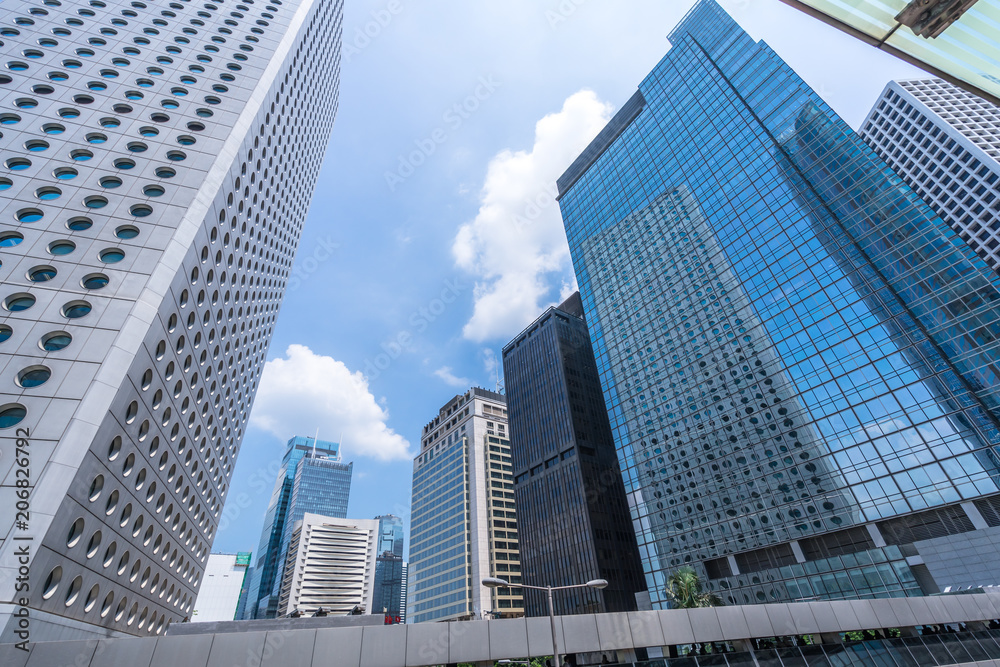 up view of modern office building in hongkong china