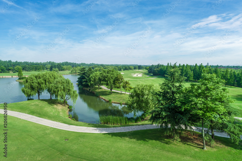 Aerial view of a beautiful green golf course Aerial view of a beautiful green golf course