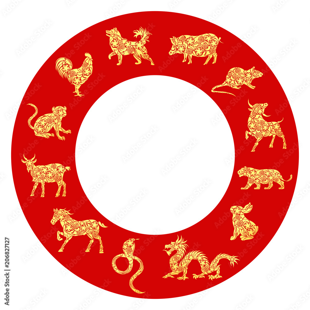 Set of all 12 zodiac animals for Chinese New Year celebration design.  Vector illustration in paper cut style. Stock Vector | Adobe Stock