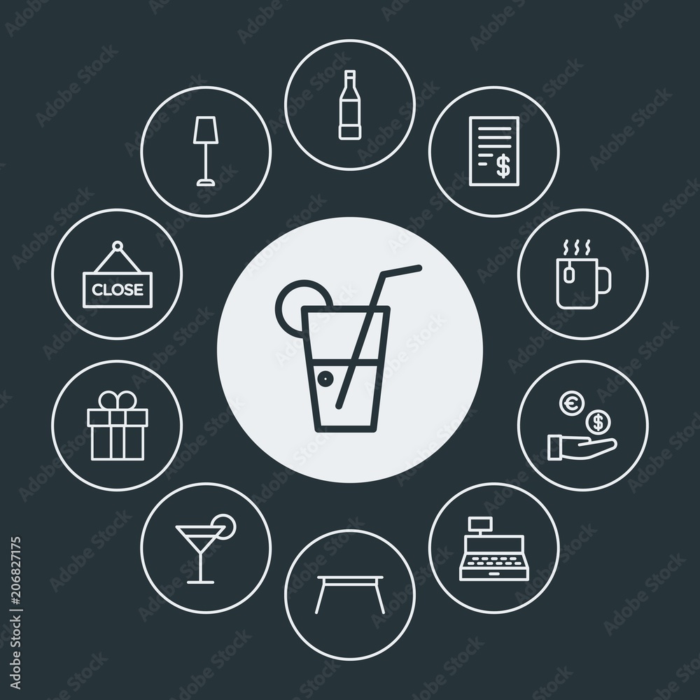 drinks, shopping, furniture Infographic Circle outline Icons Set. Contains such Icons as cocktail, glass, coffee, mug, summer, container, banner, fresh and more. Fully Editable. Pixel Perfect drinks, shopping, furniture Infographic Circle outline Icons Set. Contains such Icons as cocktail, glass, coffee, mug, summer, container, banner, fresh and more. Fully Editable. Pixel Perfect